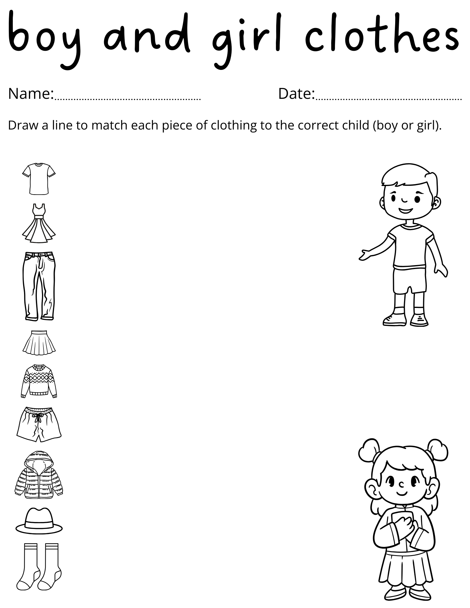 Printable Clothing Boy And Girl Things Activities Worksheet For Kindergarten Printable Clothing Boy And Girl Things Activities Worksheet For Kindergarten
