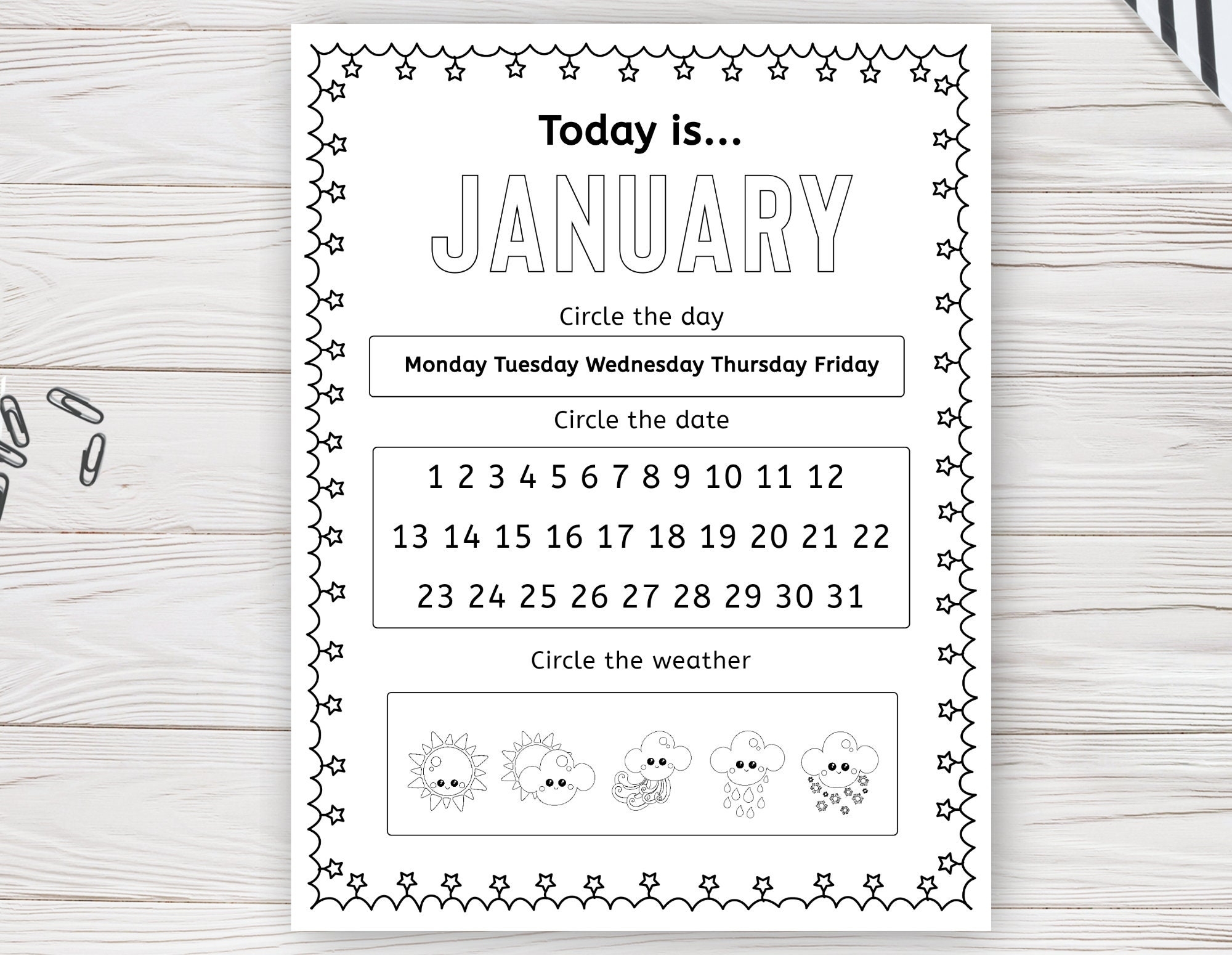 Printable Daily Calendar Pages Worksheets Kids Instant Download Preschool Kindergarten First Grade Second Grade Homeschool Etsy