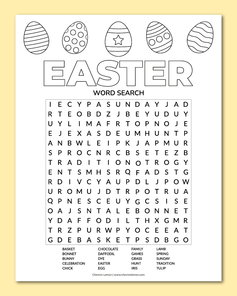 Printable Easter Word Search Chevron Lemon Printable Easter Word Search Chevron Lemon