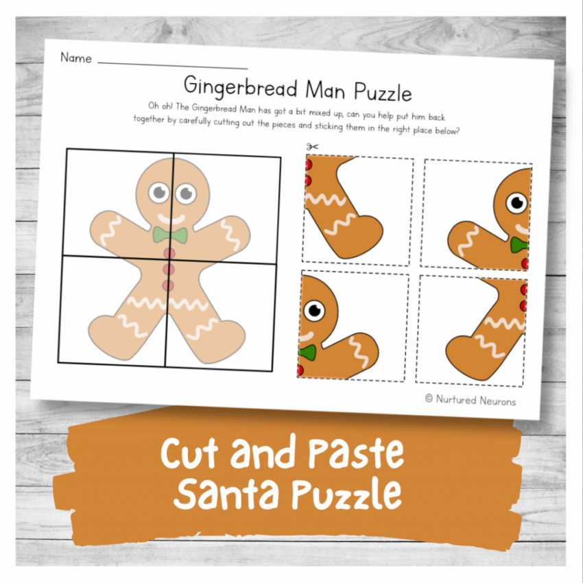 Printable Gingerbread Man Puzzle Preschool Cut And Paste Worksheet Nurtured Neurons