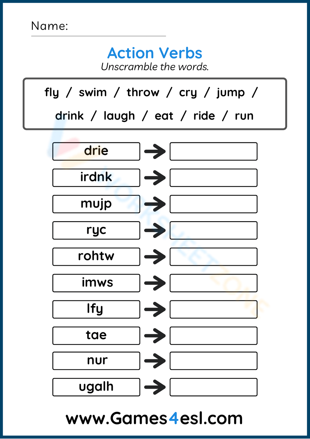 Printable Grade 2 Action Verbs Worksheets