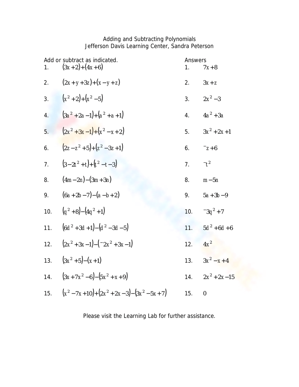 Printable Simple Adding Polynomials Worksheet Printable Simple Adding Polynomials Worksheet