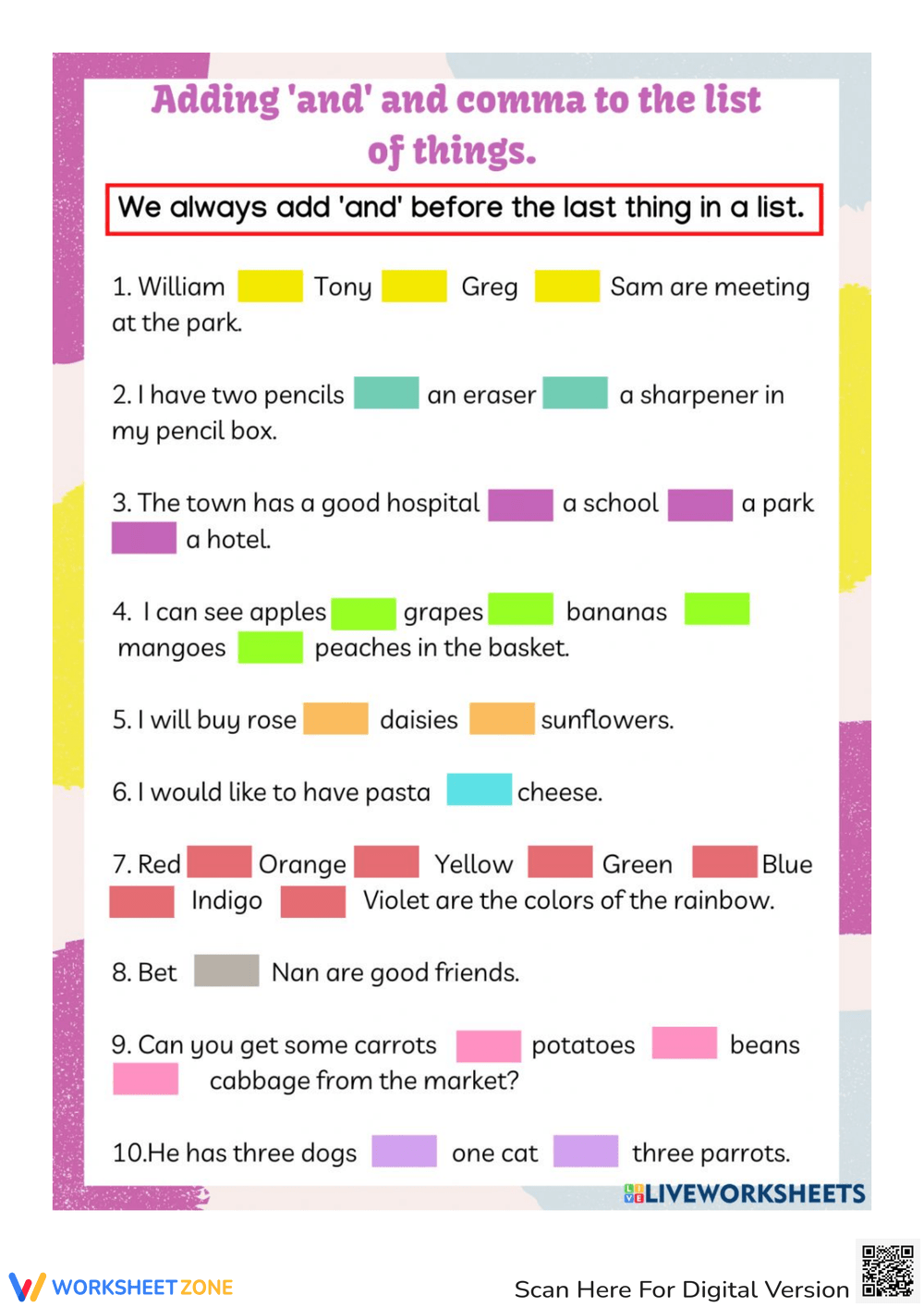 Printable Comma Worksheets For 7th Grade