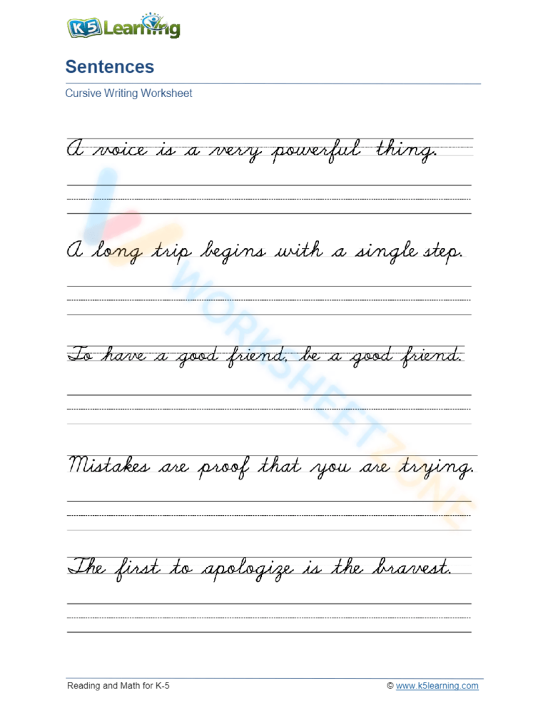 Printable Grade 7 Handwriting Worksheets
