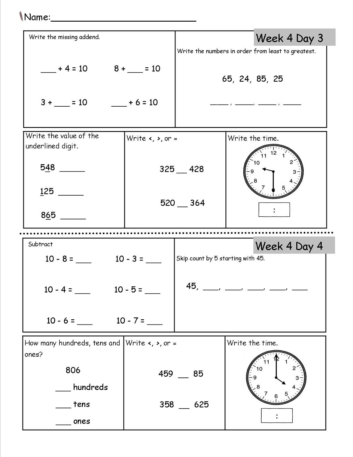 Home School Printable Worksheets