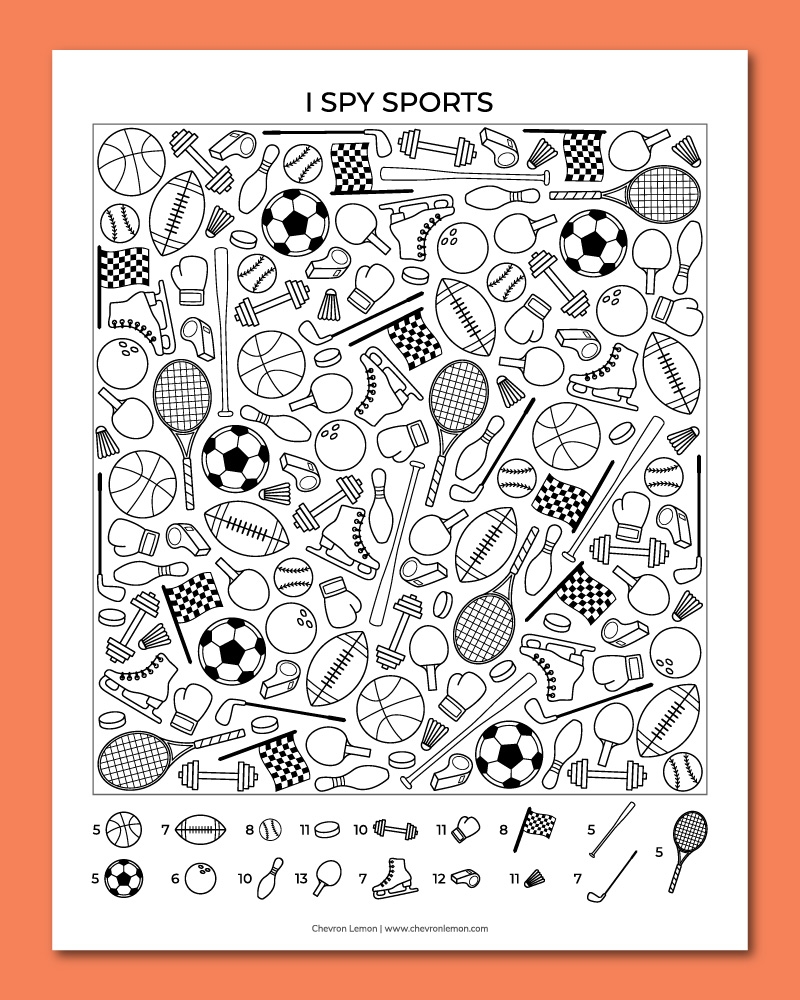 Printable I Spy Sports Chevron Lemon