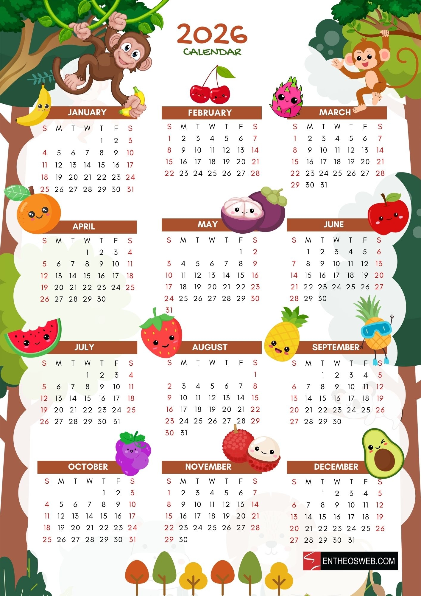 Printable Kids Calendar 2026 EntheosWeb Printable Kids Calendar 2026 EntheosWeb