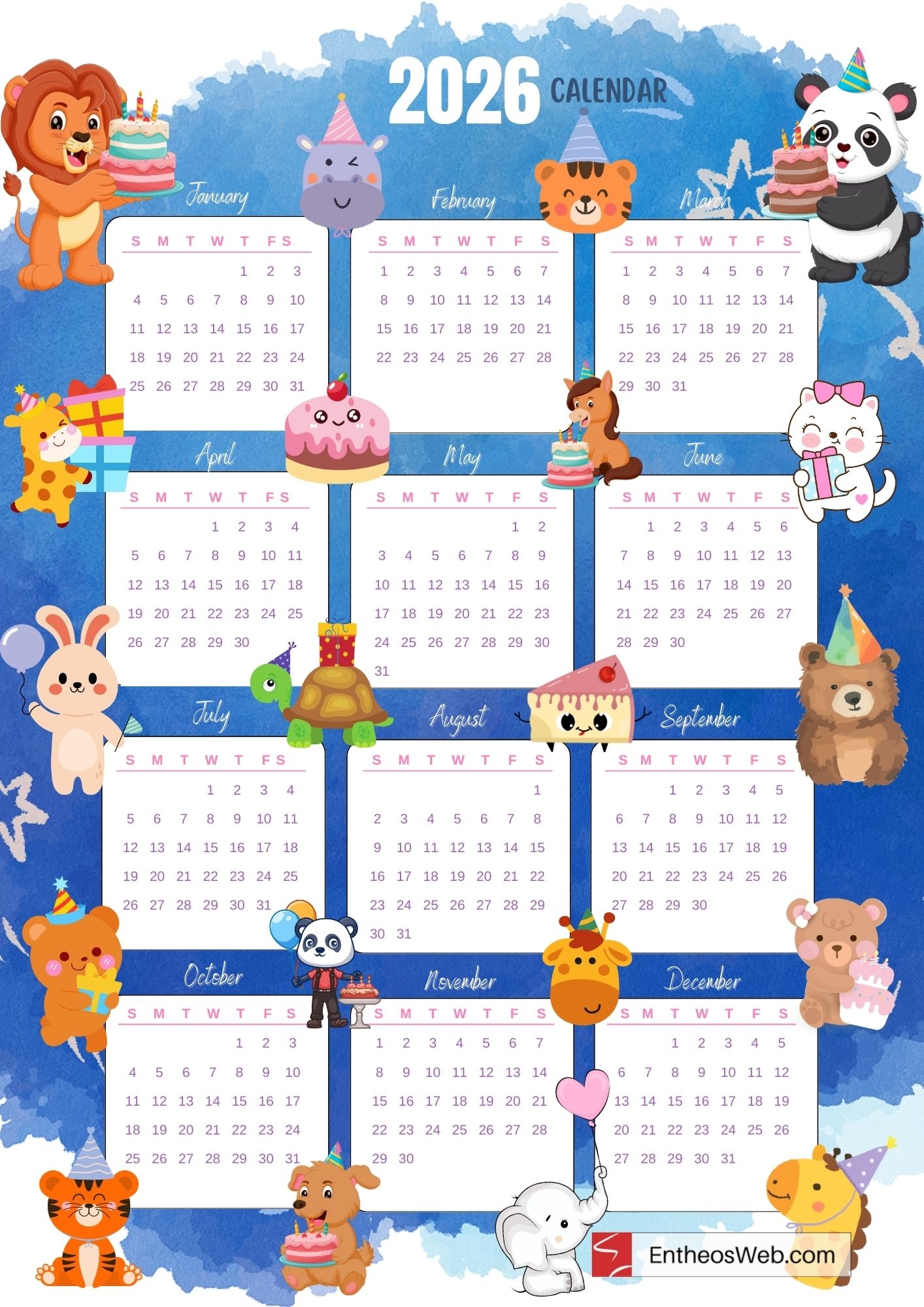 Printable Kids Calendar 2026 EntheosWeb Printable Kids Calendar 2026 EntheosWeb