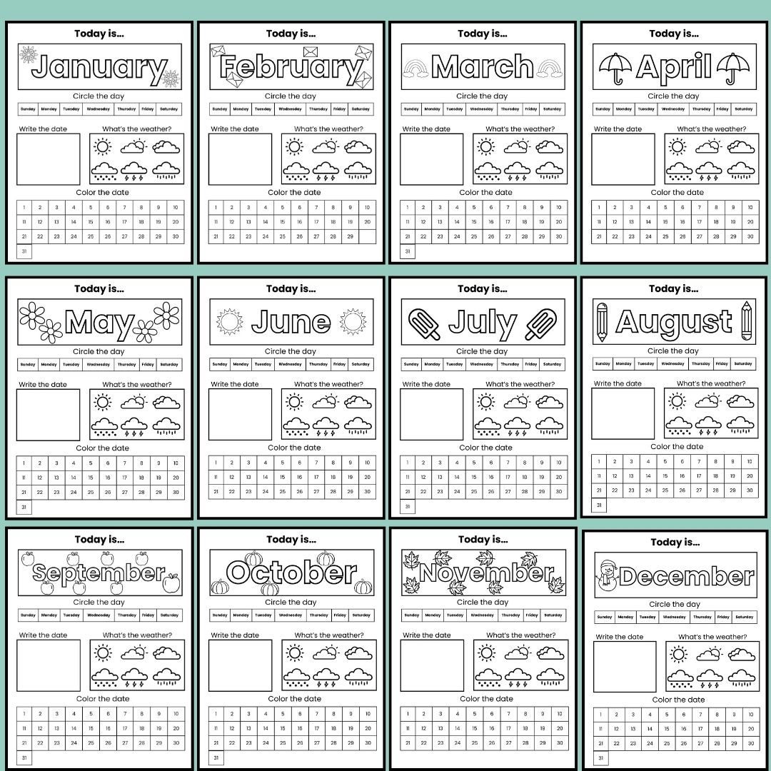 Printable Kindergarten Daily Calendar Worksheets Preschool Daily 