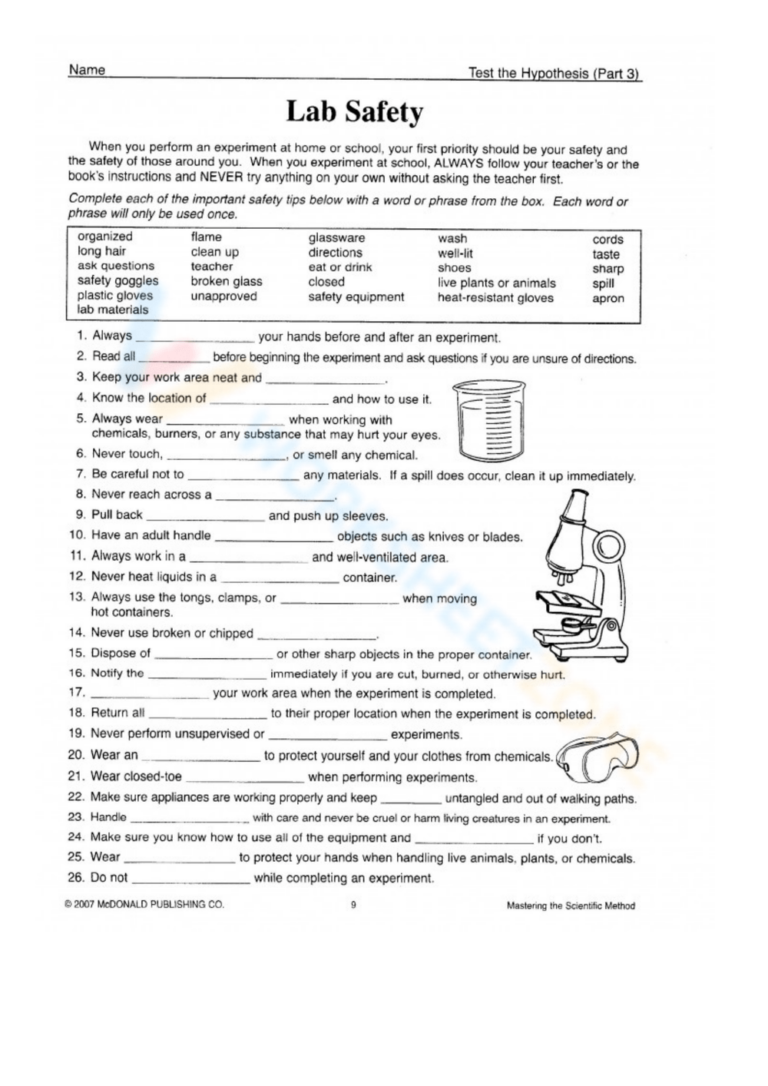 Printable Lab Safety Worksheets Download