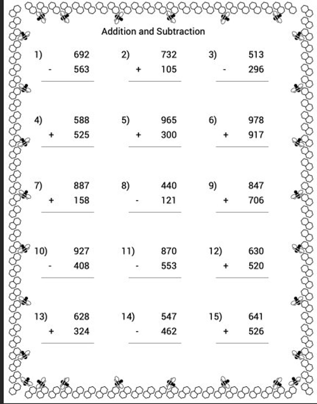 Printable Math Worksheets Addition And Subtraction Homeschool Instant Download With Answers Etsy