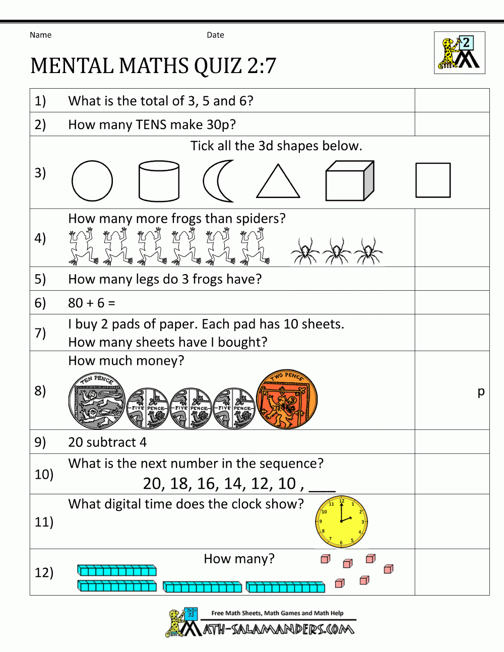 Printable Mental Maths Year 2 Worksheets Printable Mental Maths Year 2 Worksheets