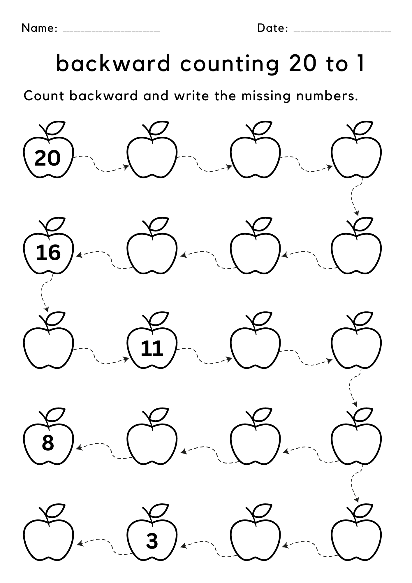 Printable Missing Number Backward Counting 20 To 1 Worksheet For Kindergarten Made By Teachers