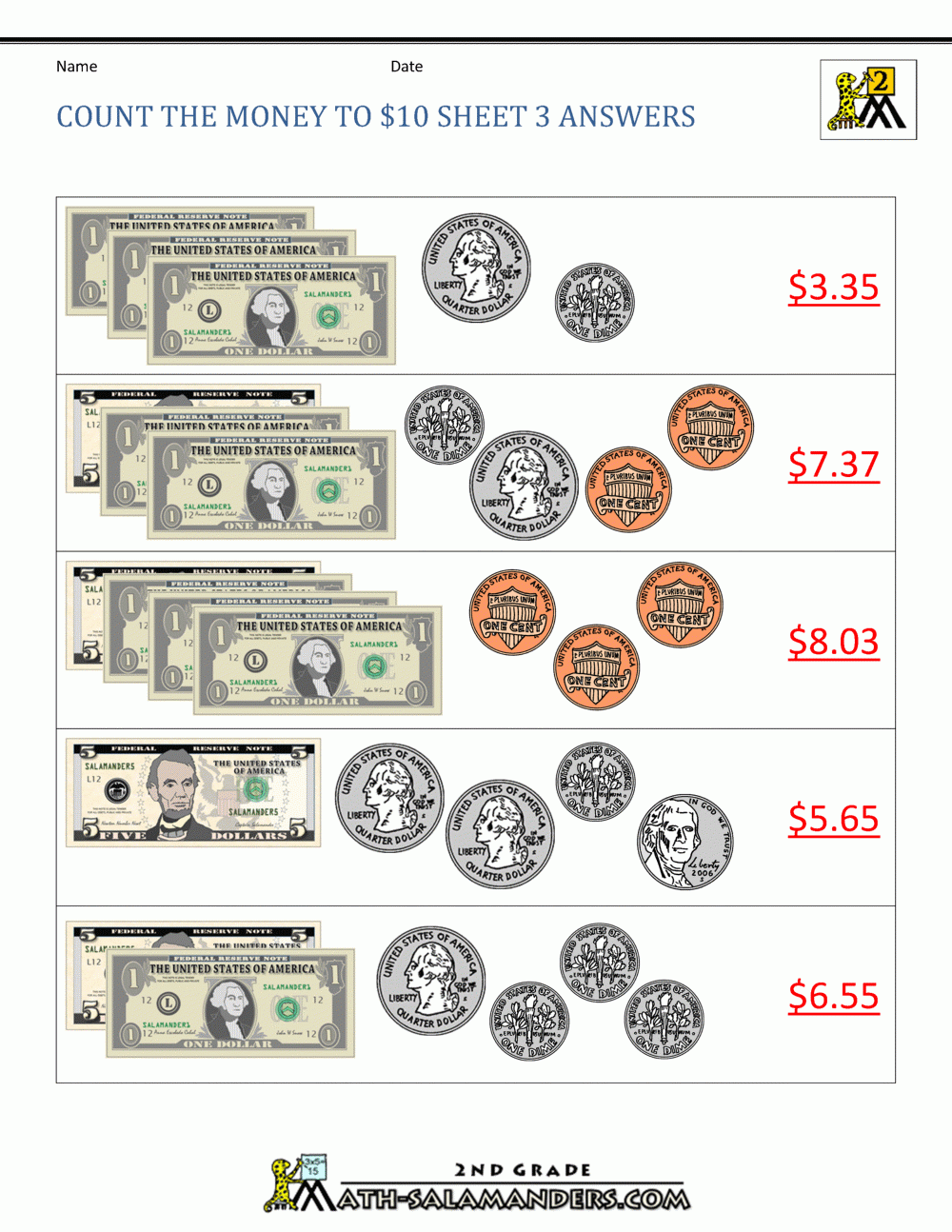 Printable Money Worksheets To 10 Printable Money Worksheets To 10