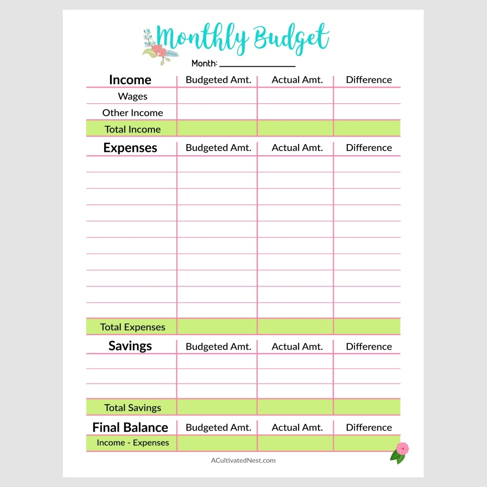Printable Monthly Budget Template A Cultivated Nest Printable Monthly Budget Template A Cultivated Nest