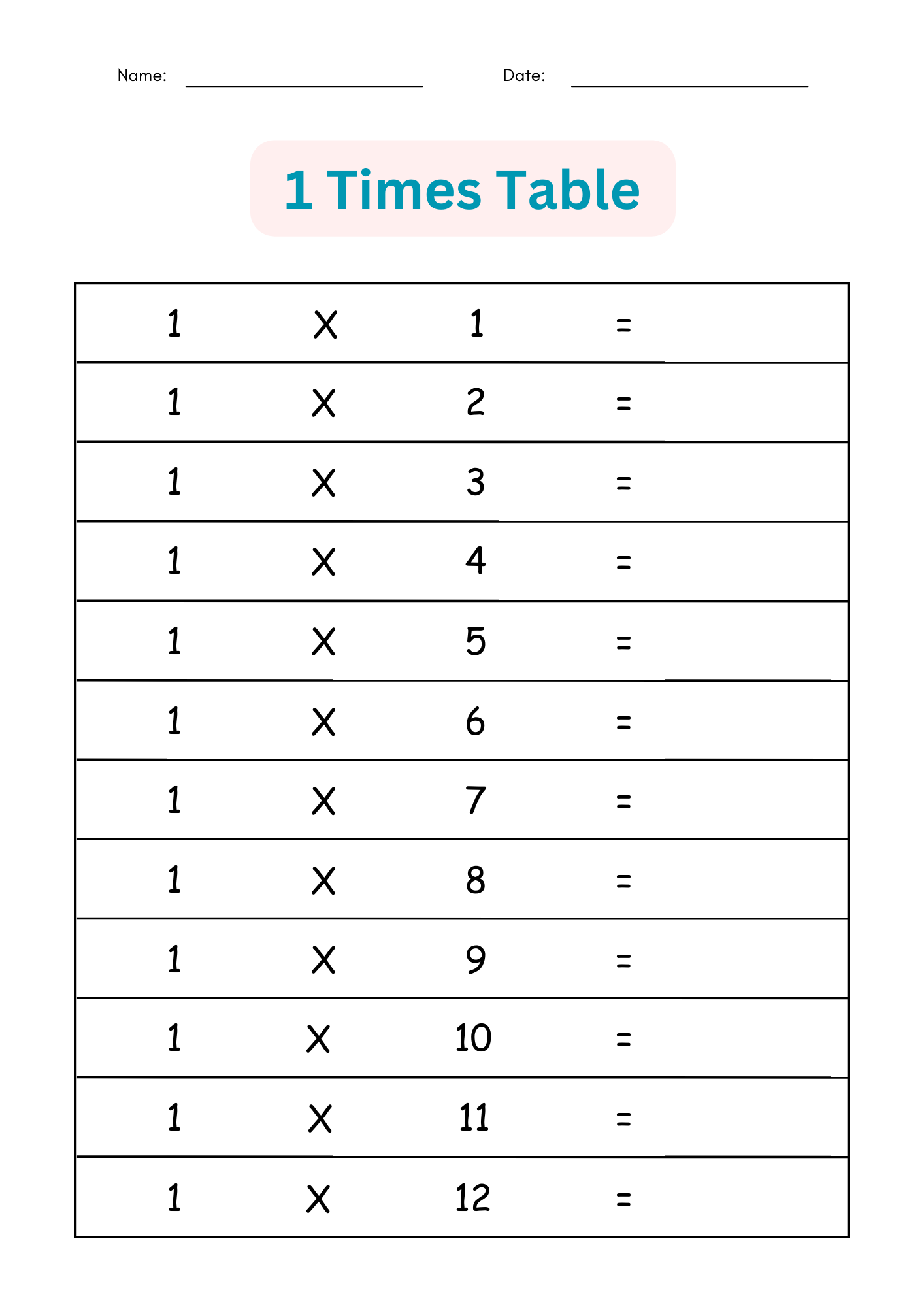 Printable Multiplication Times Tables 1 To 12 Exercises Worksheets For Grade 1 Made By Teachers