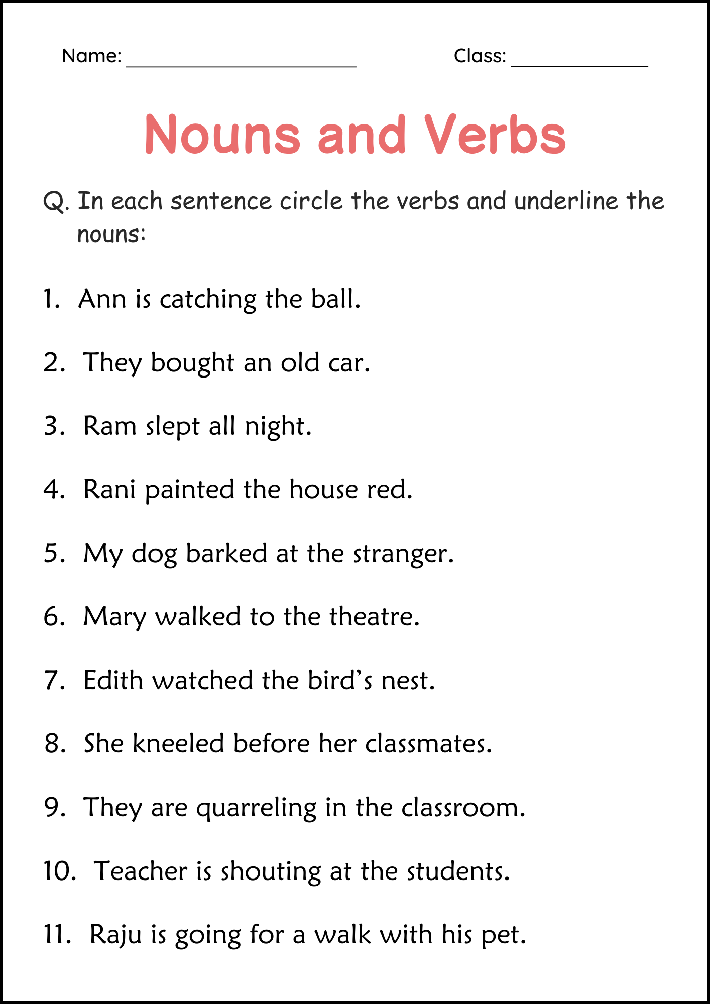 Printable Nouns And Verbs Grammar Worksheets 2nd And 3rd Grade Made By Teachers Printable Nouns And Verbs Grammar Worksheets 2nd And 3rd Grade Made By Teachers