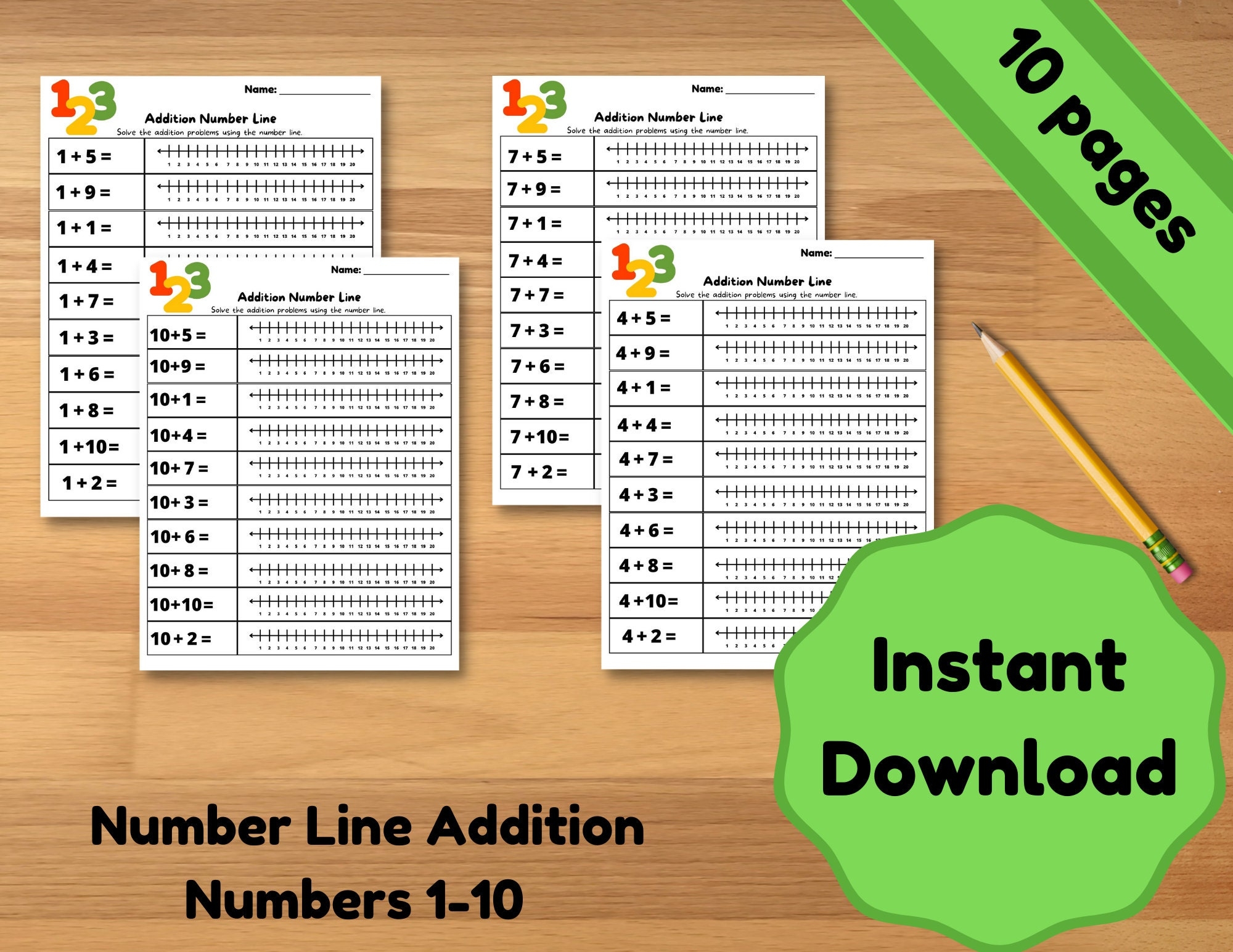 Printable Number Line Worksheet Addition Worksheet Kids Math Worksheet Numbers 1 10 Kindergarten Math 1st Grade Math Etsy