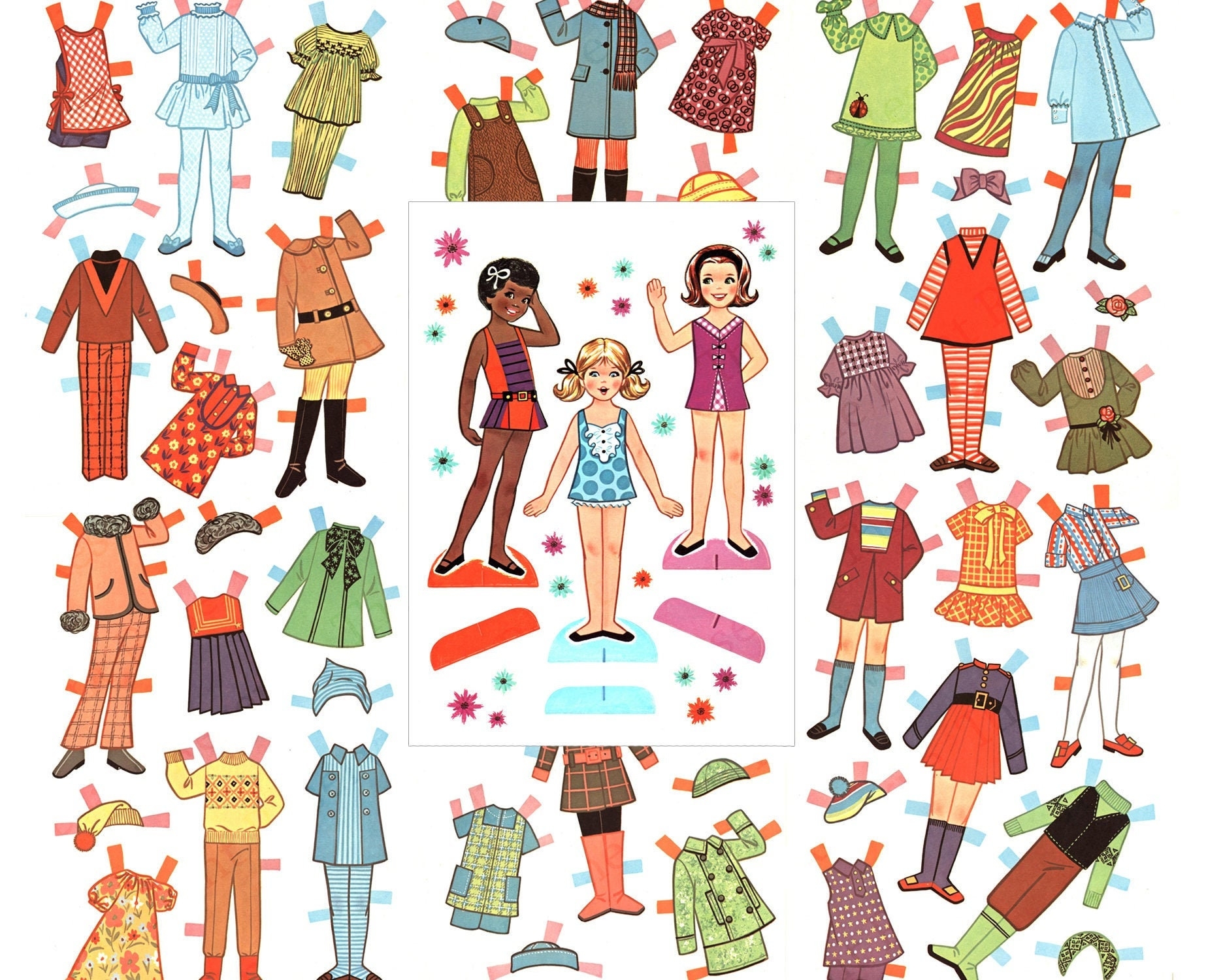 Printable Paper Doll Friends Children Kids Digital Download Image Worksheets Library