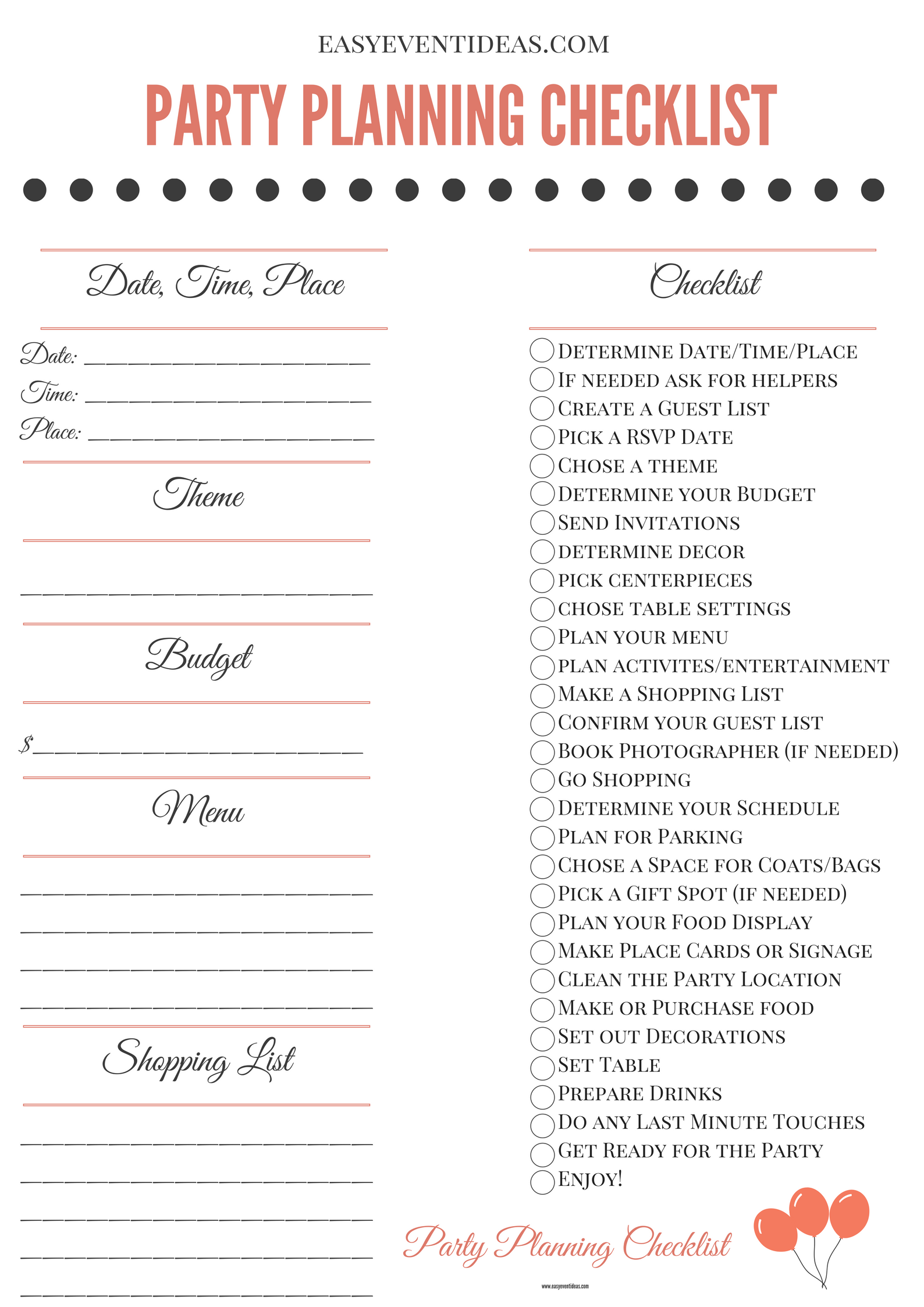 Printable Party Planning Checklist Easy Event Ideas Printable Party Planning Checklist Easy Event Ideas