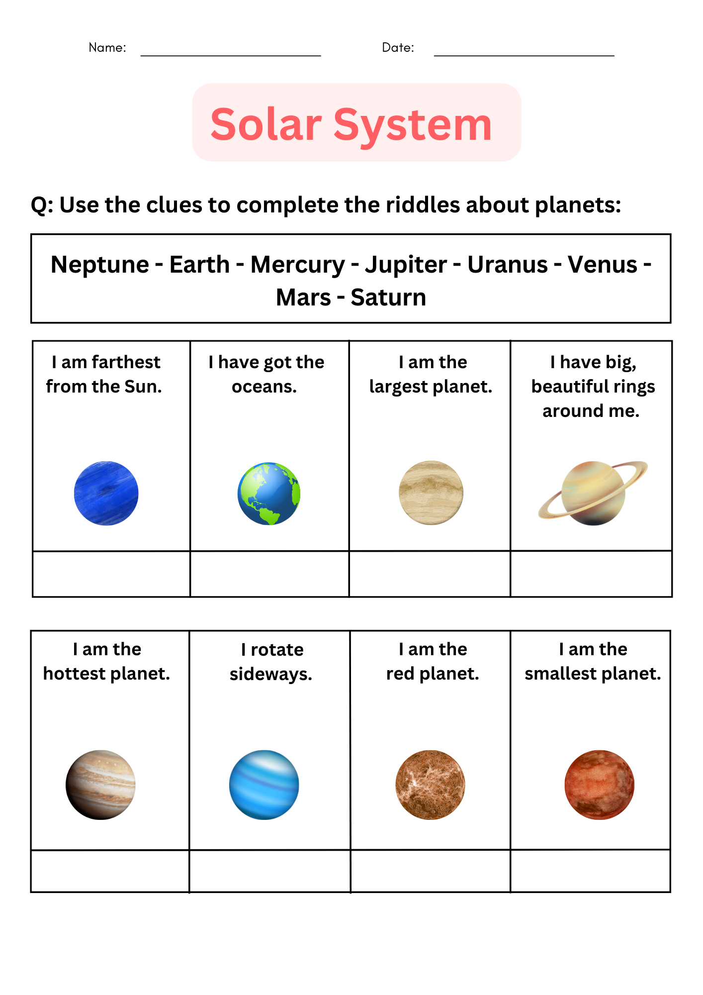 Printable Solar System Worksheets For Kindergarten