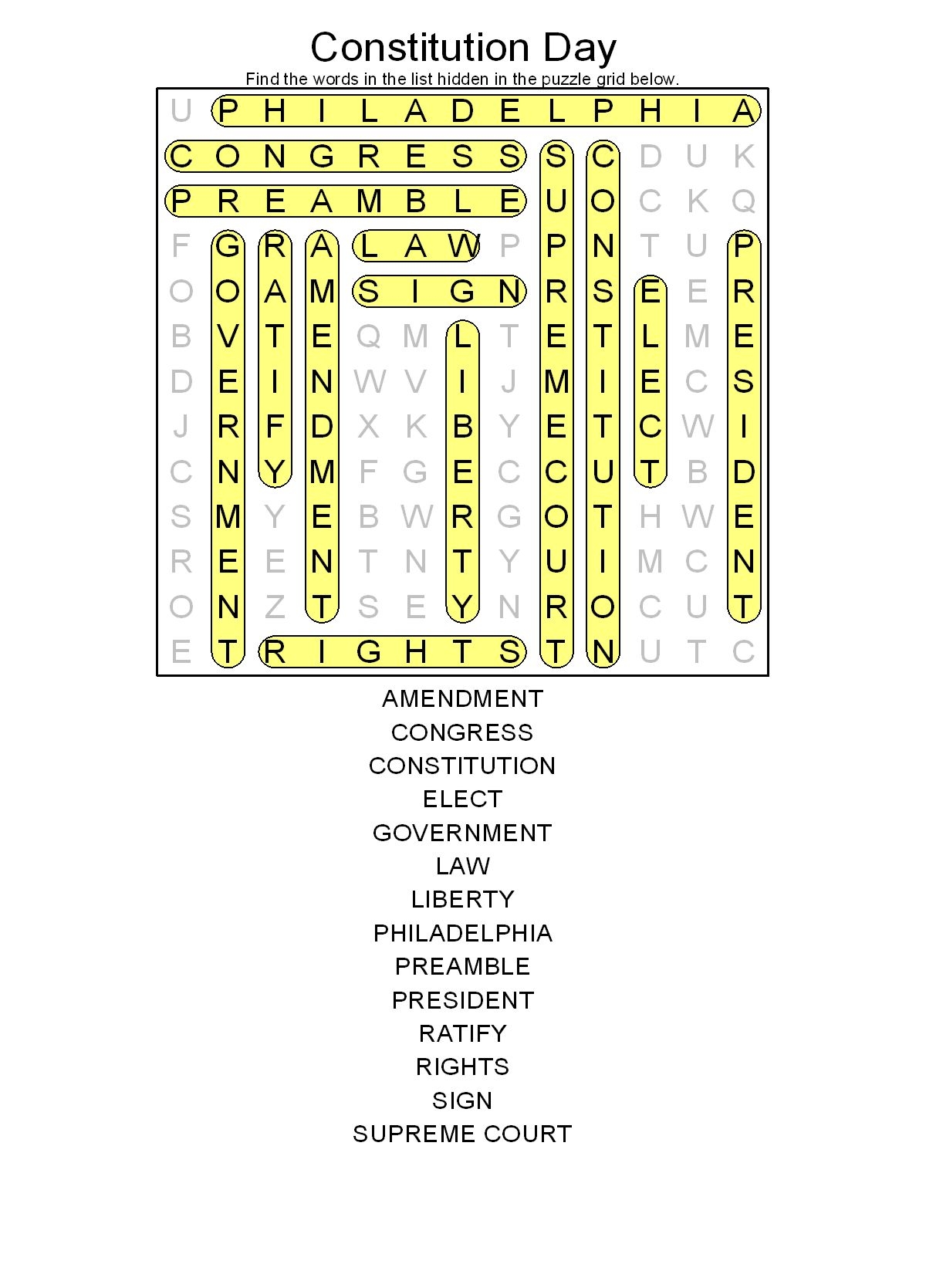 Constitution Day Printable Worksheets