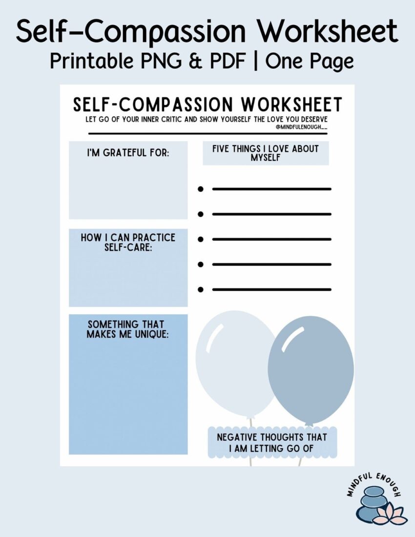 Printable Self compassion Worksheet Self love Journal Printable PDF PNG Etsy Ireland