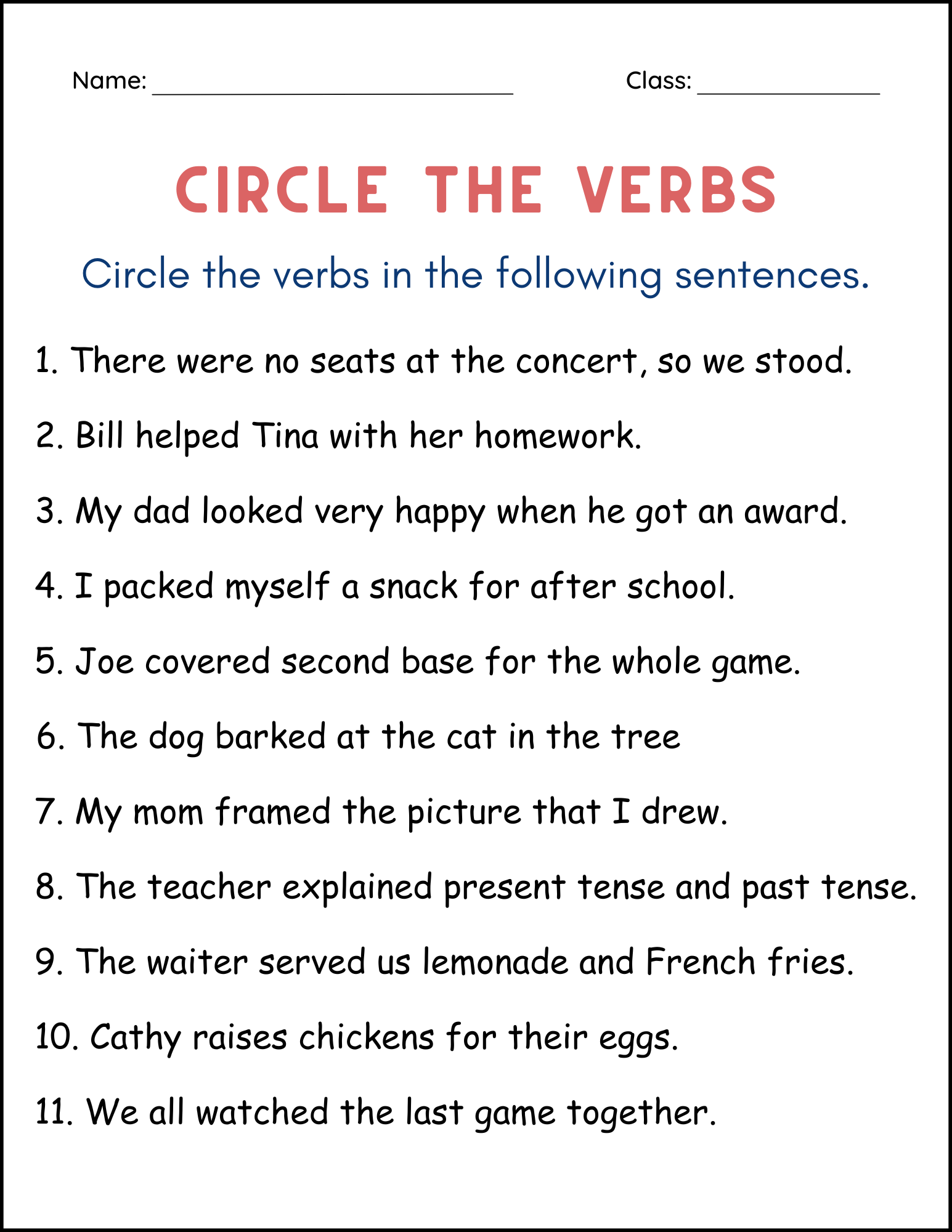 Printable Sentences Circle The Verbs Grammar Worksheet For Grade 2 Made By Teachers Printable Sentences Circle The Verbs Grammar Worksheet For Grade 2 Made By Teachers