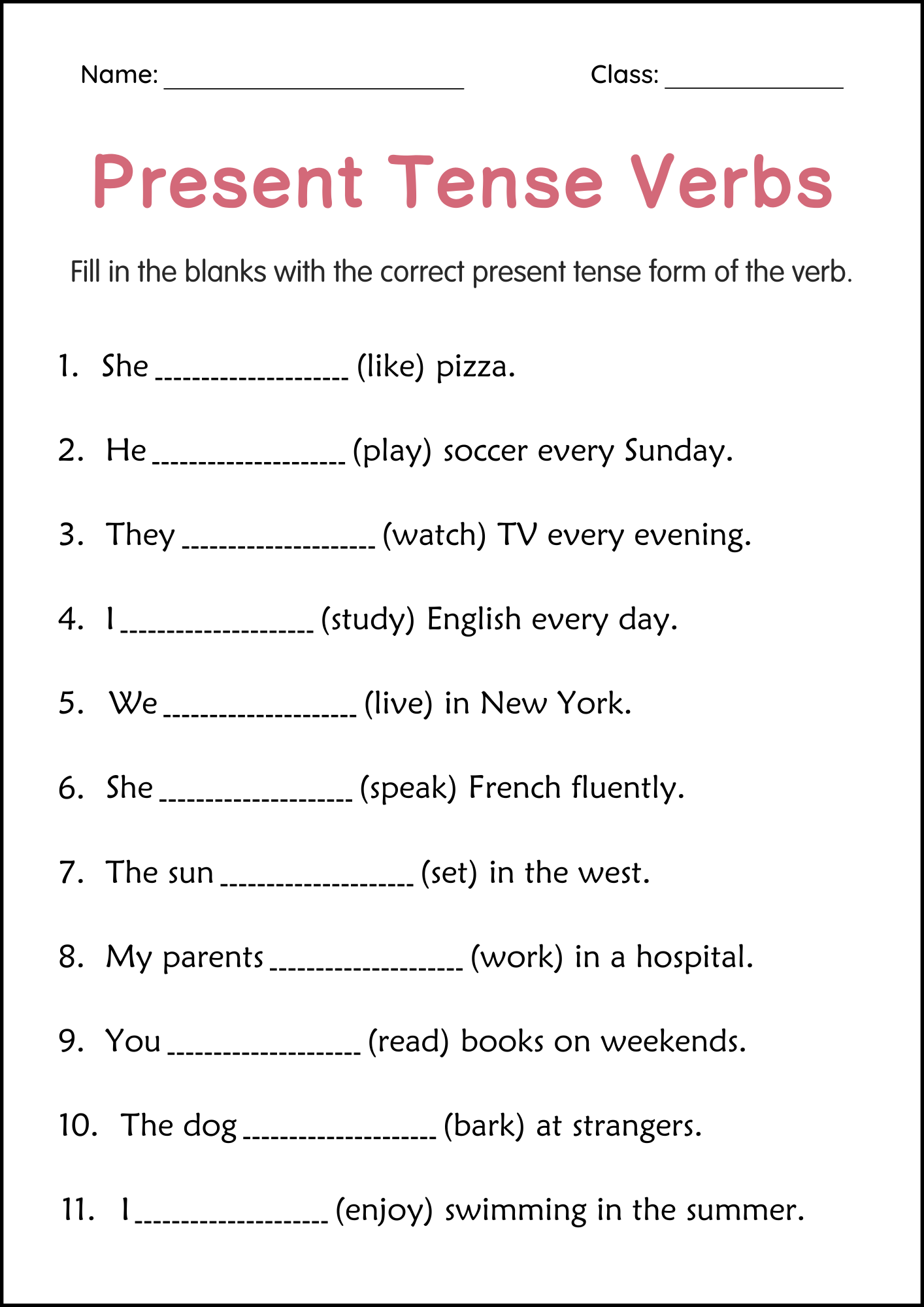 Printable Simple Present Tense Verbs Grammar Worksheets For Grade 2 3 4 Teaching Resources Printable Simple Present Tense Verbs Grammar Worksheets For Grade 2 3 4 Teaching Resources