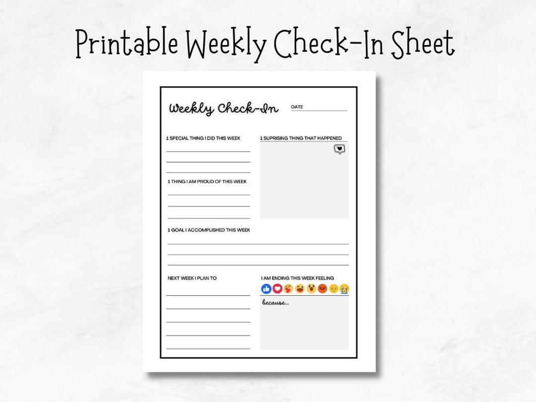 Printable Student Weekly Check in Sheet PDF Etsy