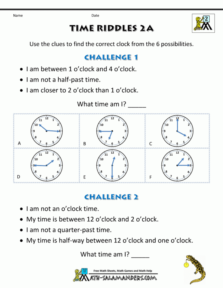 Printable Time Worksheets Time Riddles easier 