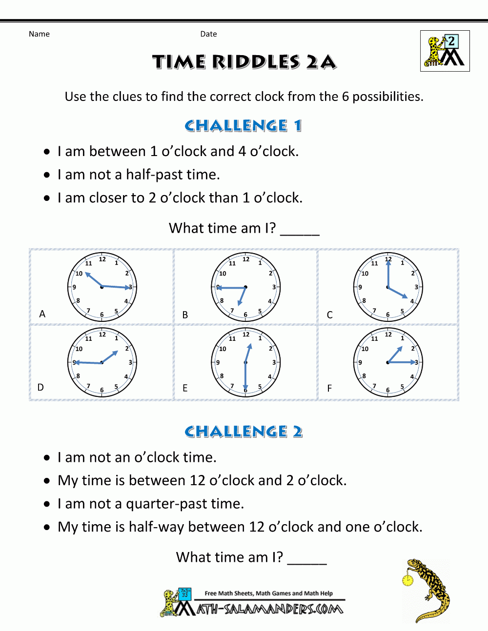 Printable Time Worksheets Time Riddles easier 