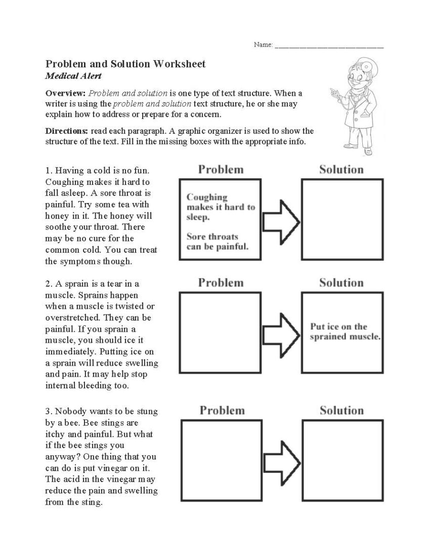 Problem And Solution Worksheet Text Structure Activity