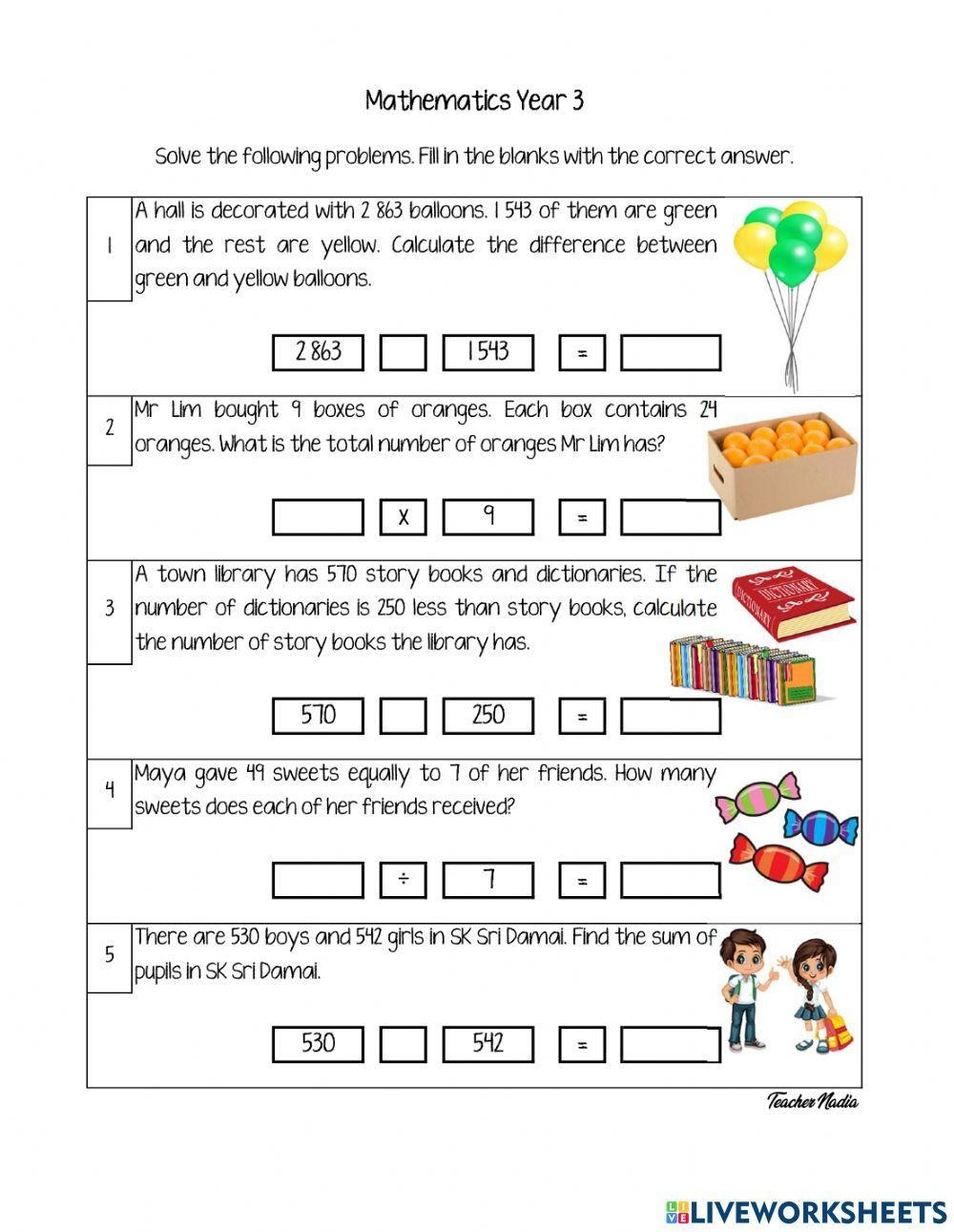 Problem Solving Interactive Activity For Year 3 Worksheets Library