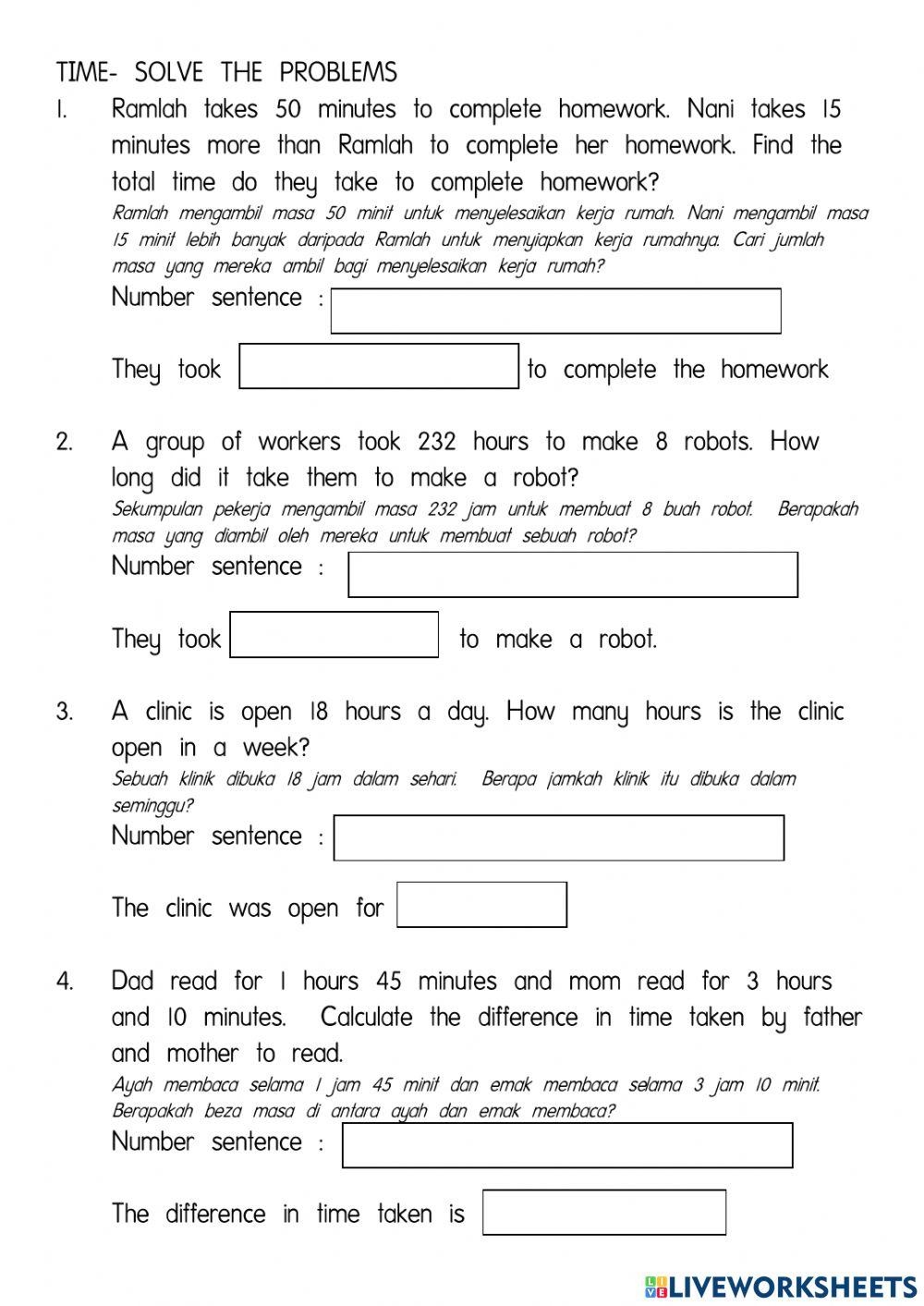 Problem Solving Of Time Year 3 Worksheet Worksheets Library