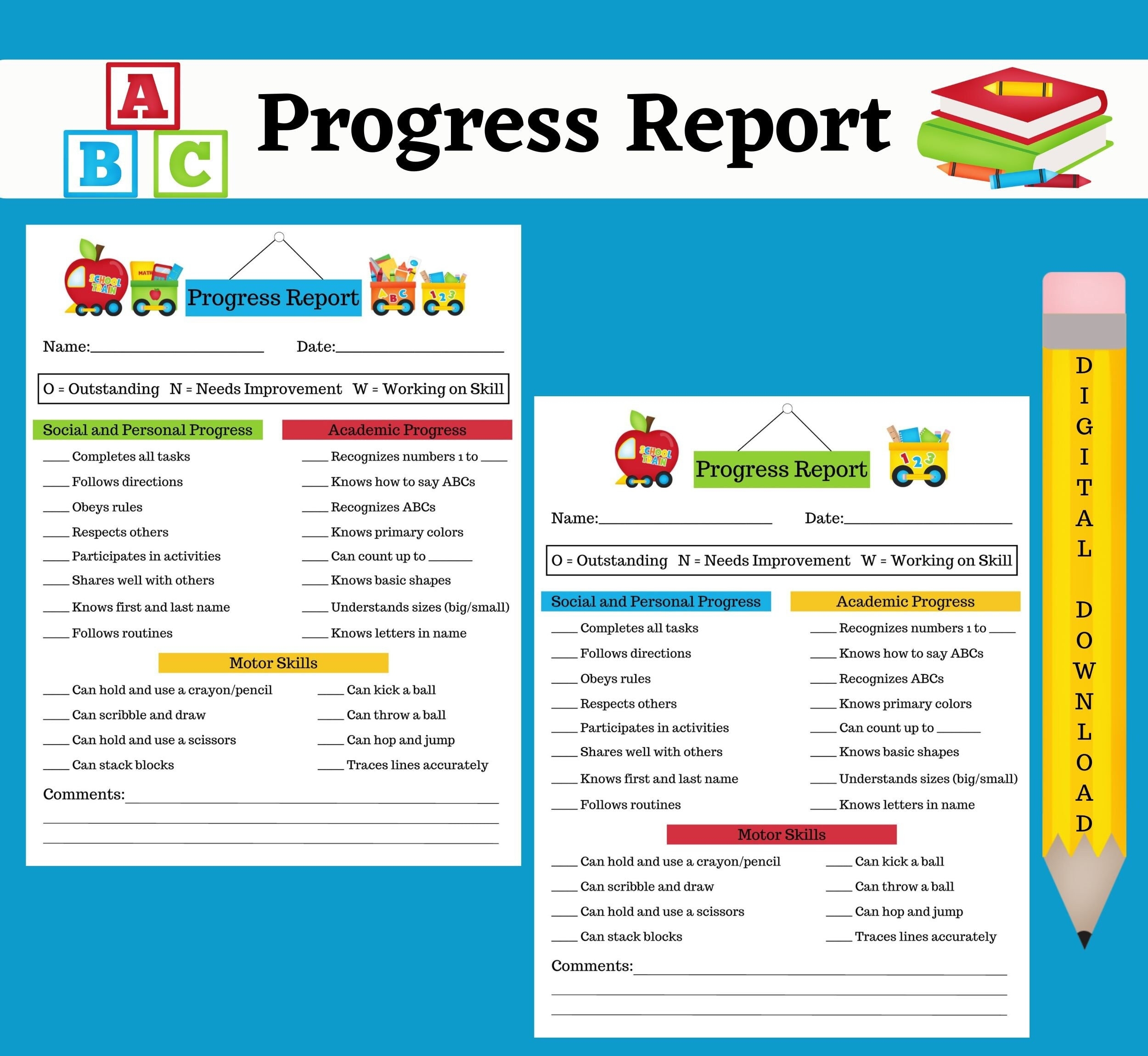 Progress Report Preschool Progress Report Daycare Progress Report Report For Parents Preschool Forms Daycare Forms Etsy