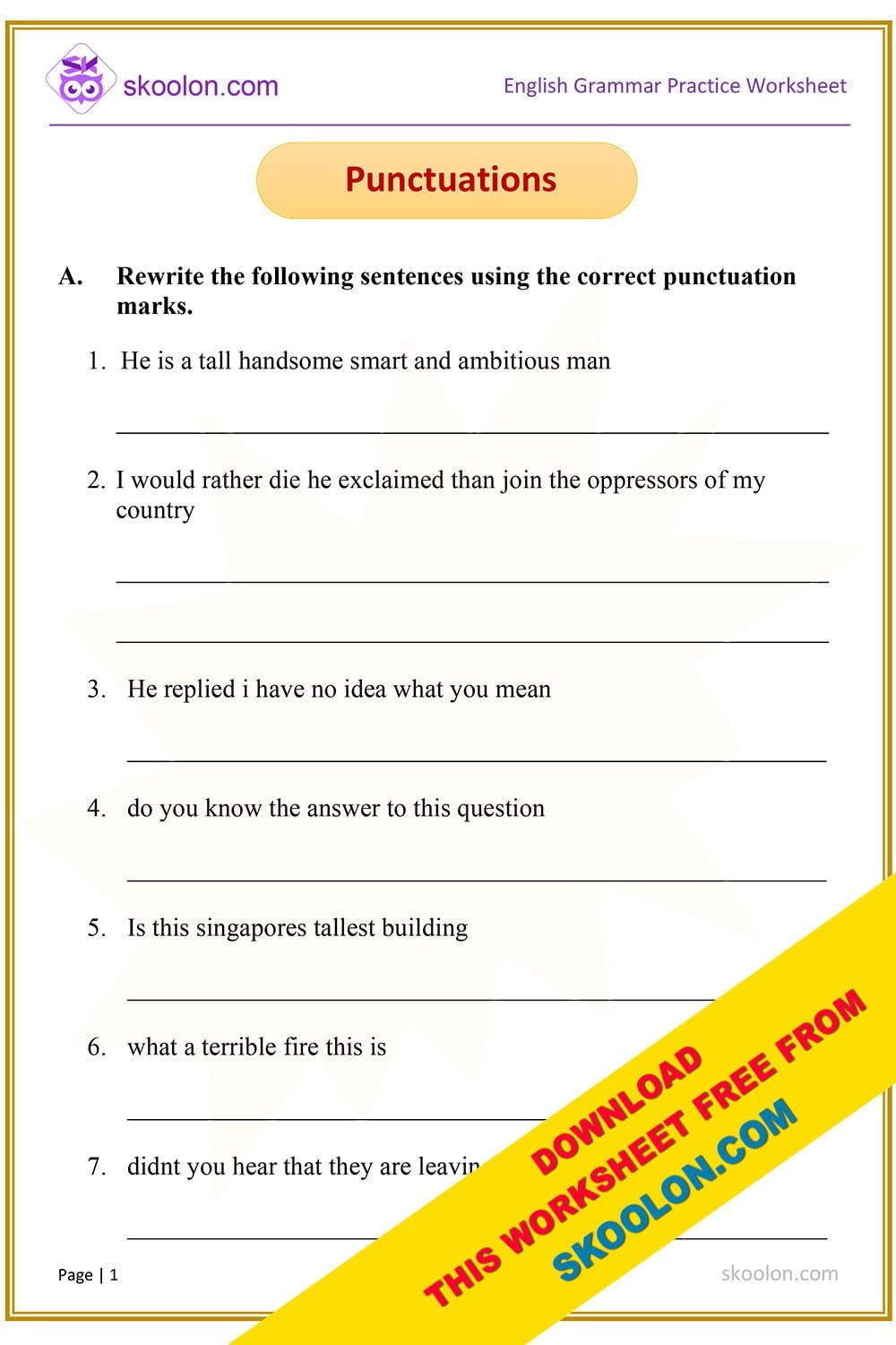 Punctuation 5 Skoolon Worksheets Library
