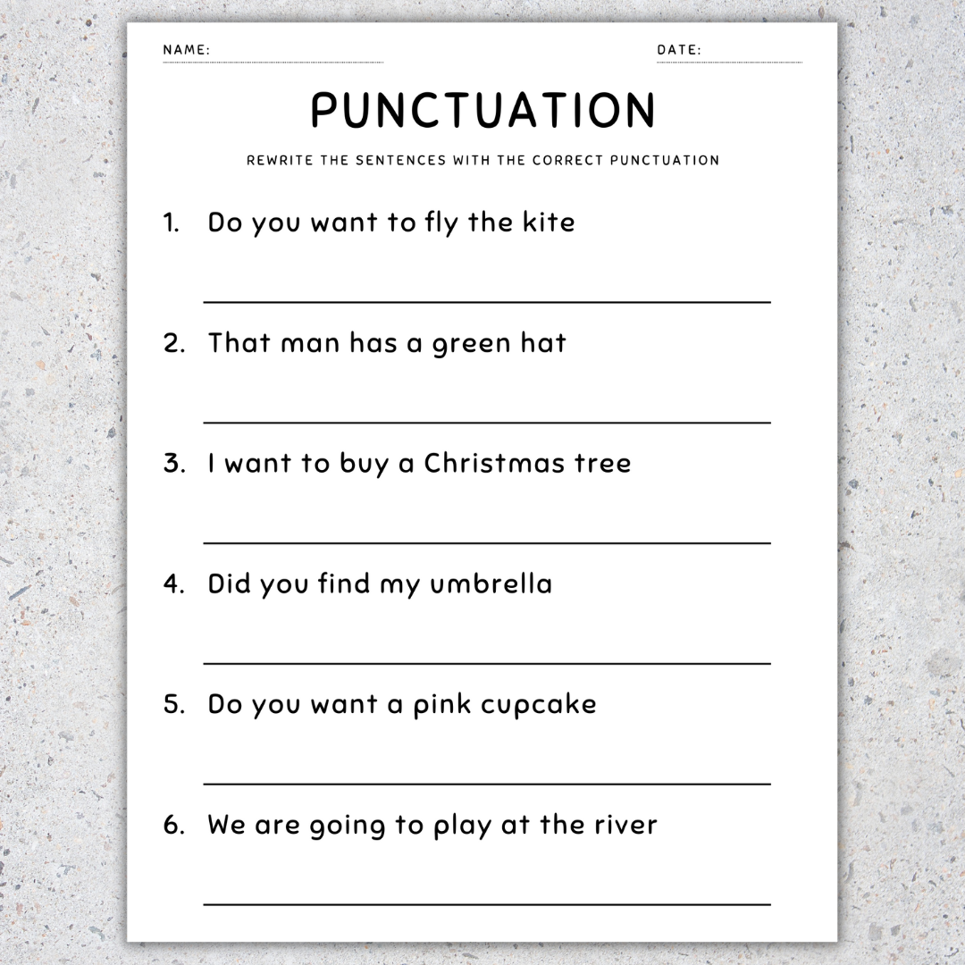 Punctuation Worksheets Fix The Sentences Grammar Practice 1st Grade Made By Teachers