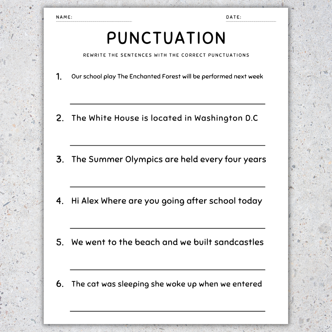Punctuation Worksheets Fix The Sentences Grammar Practice 5th Grade Made By Teachers