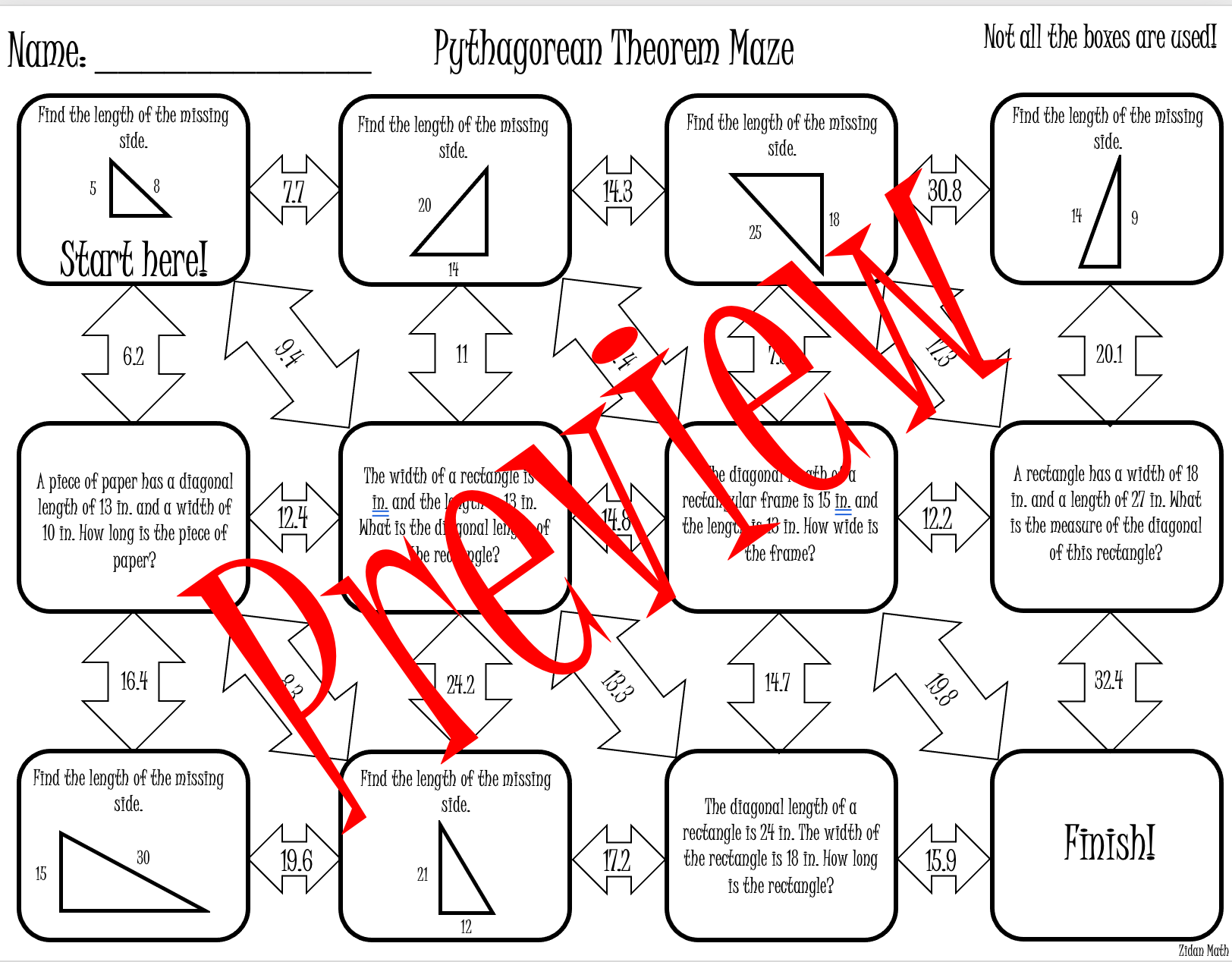 Pythagorean Theorem Maze TEK 8 7C 