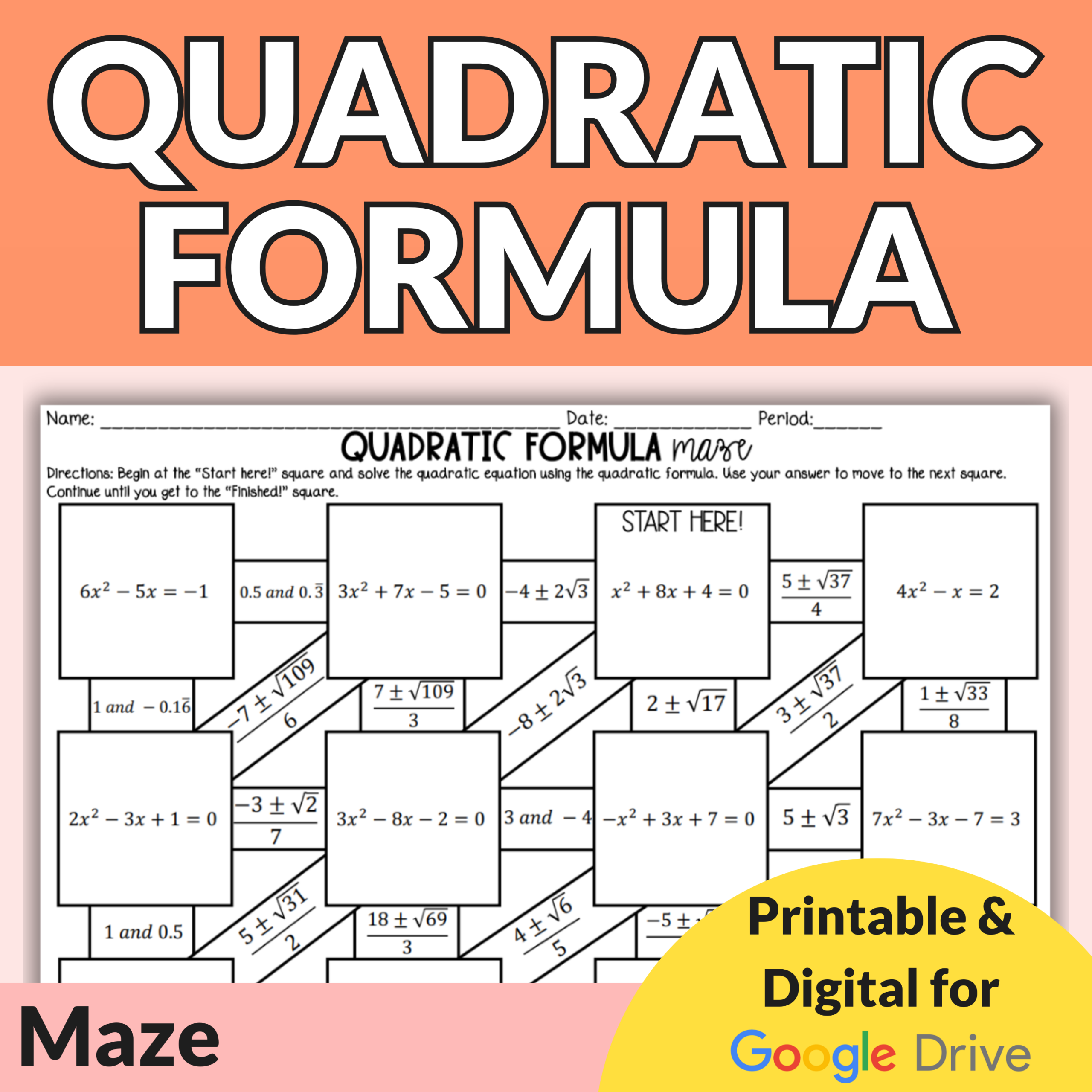 Quadratic Equation Maze Worksheet Answers