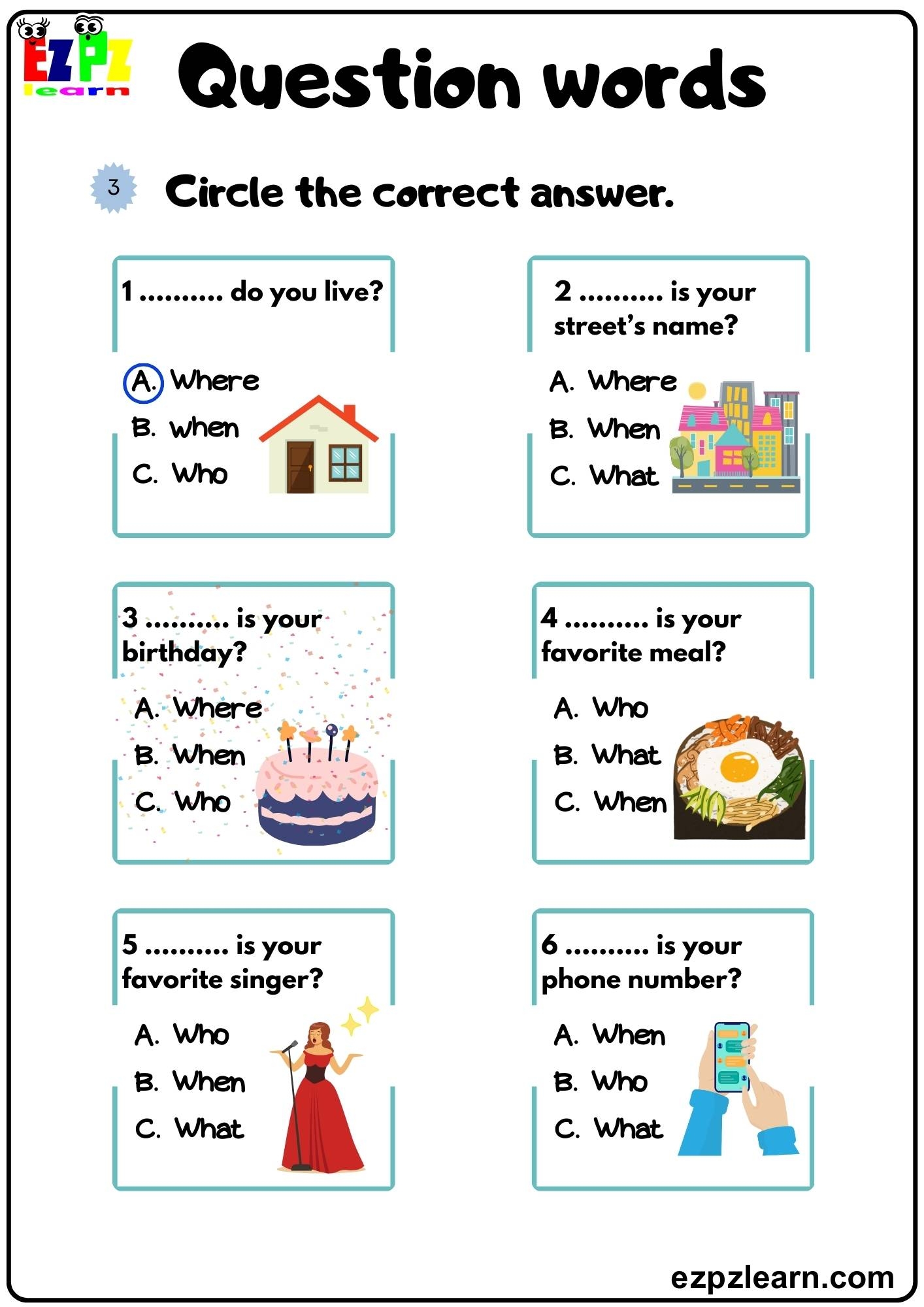 Question Words Look At The Images Then Circle And Write Correct 