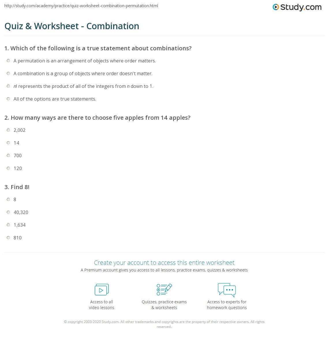 Free Printable Permutation Worksheets