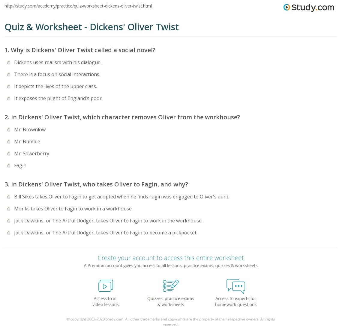 Quiz U0026 Worksheet Dickens Oliver Twist Study Quiz U0026 Worksheet Dickens Oliver Twist Study