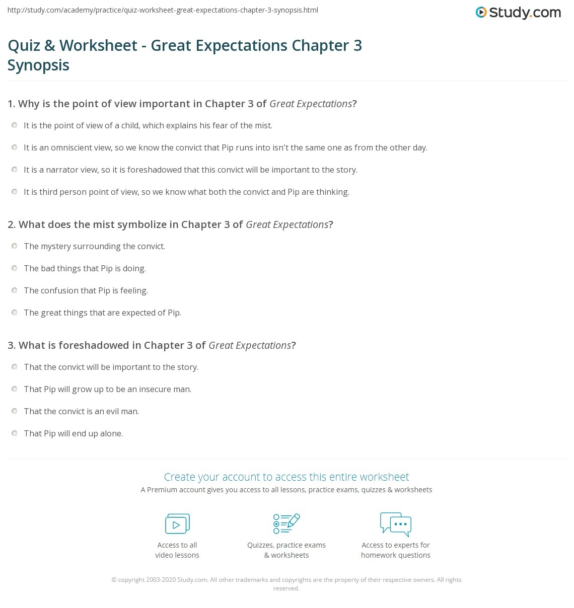 Quiz U0026 Worksheet Great Expectations Chapter 3 Synopsis Study