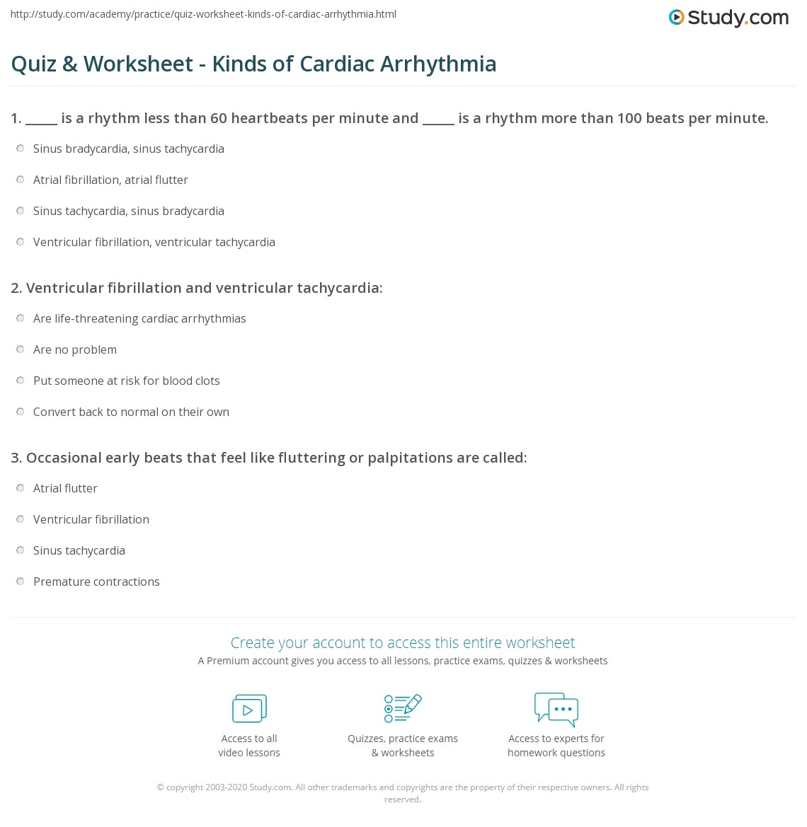 Quiz U0026 Worksheet Kinds Of Cardiac Arrhythmia Study Quiz U0026 Worksheet Kinds Of Cardiac Arrhythmia Study