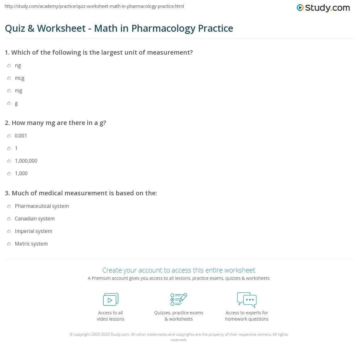 Quiz U0026 Worksheet Math In Pharmacology Practice Study Worksheets Library