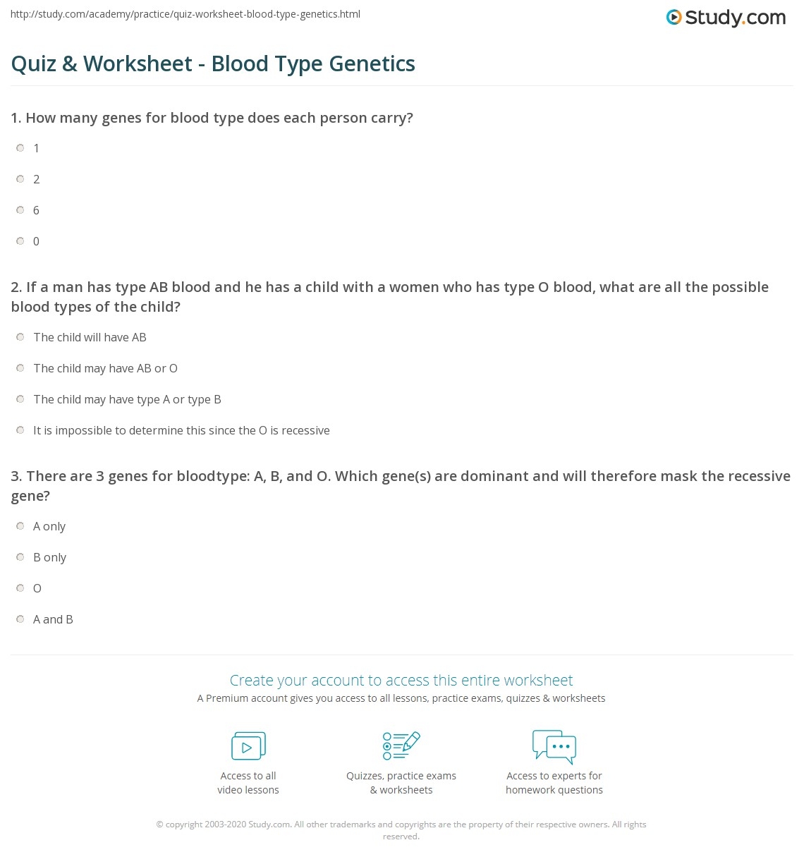 Printable Blood Type Worksheet