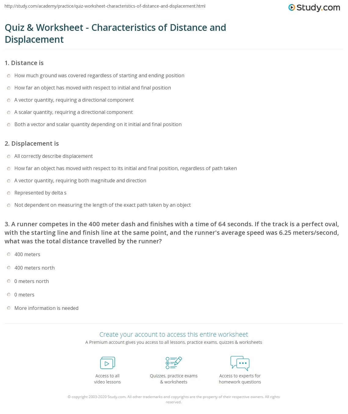 Printable Position Distance Displacement Worksheet