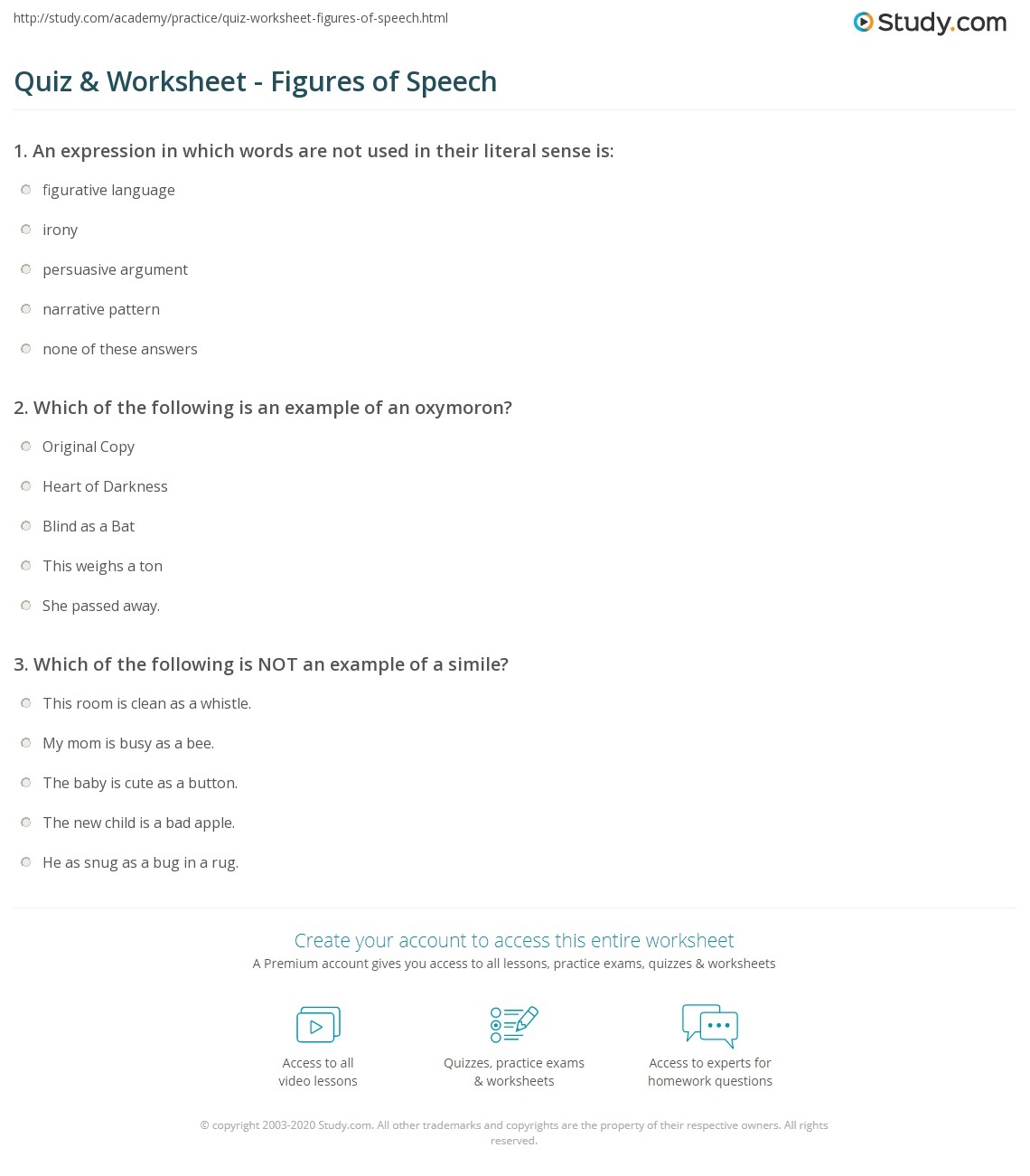Quiz Worksheet Figures Of Speech Study Quiz Worksheet Figures Of Speech Study